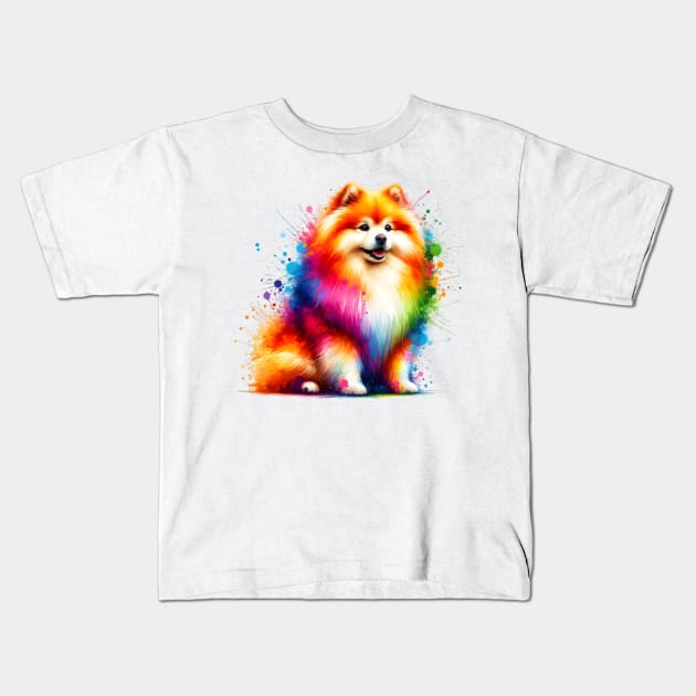 Vibrant Japanese Spitz in Abstract Splash Art Style Kids T-Shirt by ArtRUs